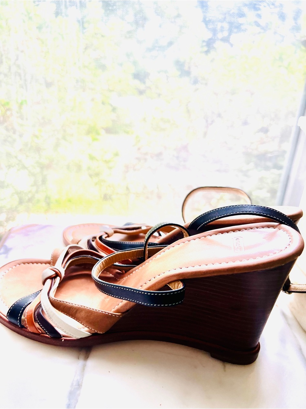 Coach Trista Tri-color Leather Wedge Sandals Women’s Size 7 1/2 - Picture 5 of 6